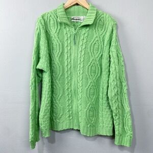 Aran Crafts Cable Knit Sweater Jacket Cardigan Size M Green Heritage Cottagecore